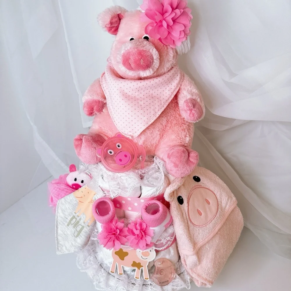 Piggy Diaper Cake, Farm Baby Shower
